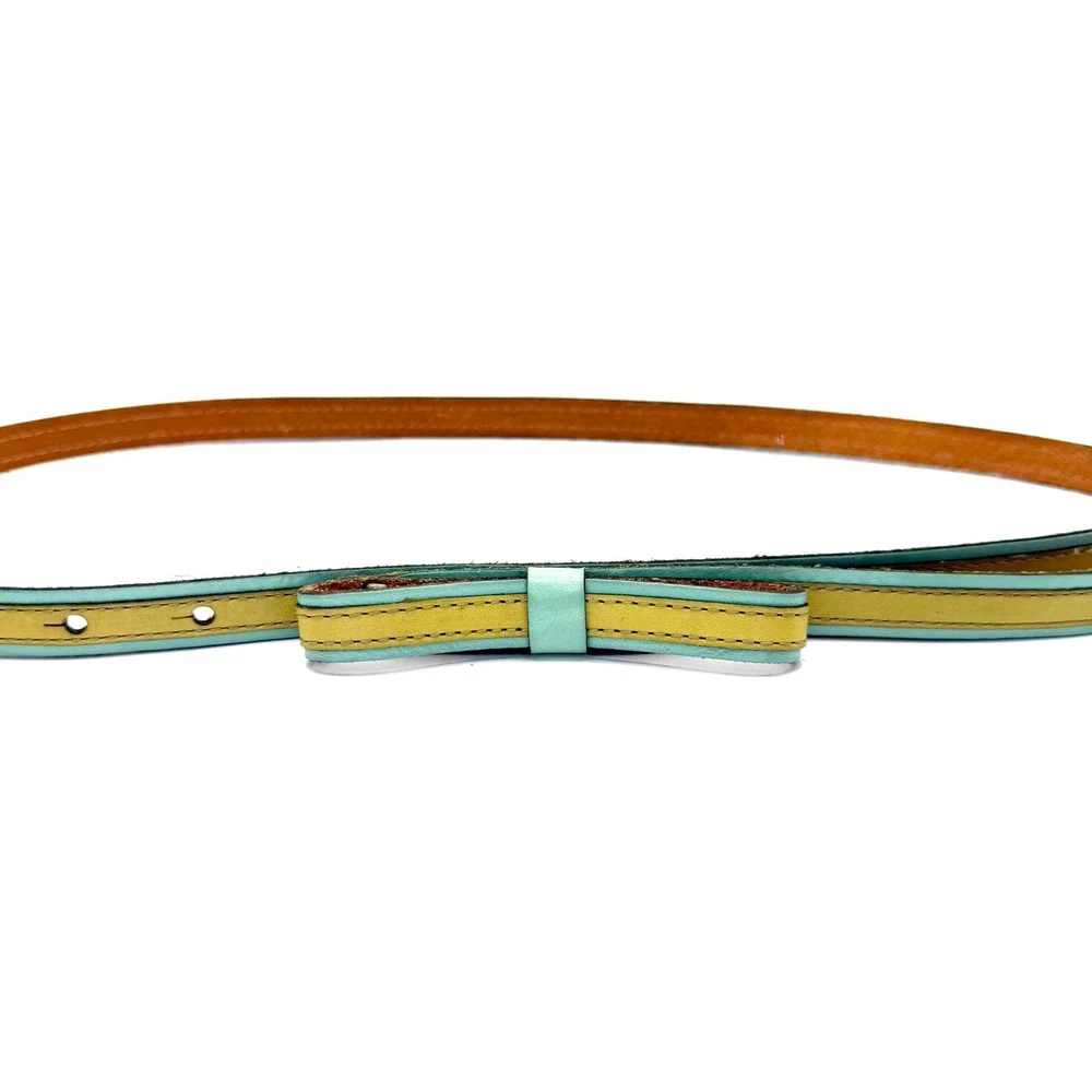 Vintage Skinny Leather Bow Belt Mint Green Yellow Twee Pastel Slim Waist Belt